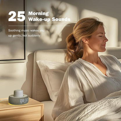 White Noise Machine with Smart Alarm Clock, 25 Soothing Sounds, Portable Sleep Sound Machine Aid for Baby, Kids, Adults, Office, Dimmable Timer, 7 Night Light Colors for Privacy Bedroom, Gray