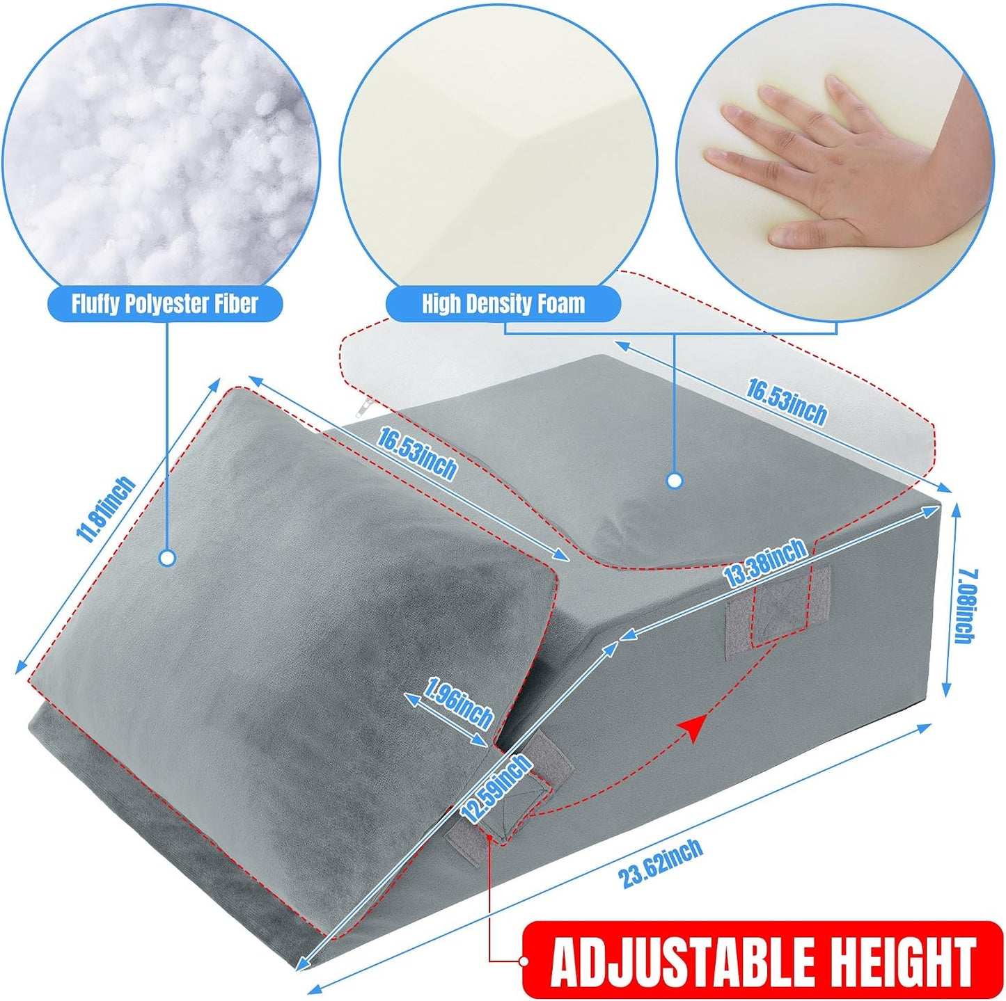 HOMBYS Leg Elevating Adjustable Pillow,High Density Foam Leg Elevation Pillows for After Surgery,Wedge Pillow for Knee or Leg Pain Relief,Leg Support Pillow to Elevate Feet (17"x24"x9")