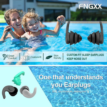 Swimming Ear Plugs for Adults,3 Pairs Waterproof Reusable Silicone Swim Earplugs for Swimming Surfing Snorkeling Showering and Water Pool,Beach,Ocean (Adults & Teens 14+)