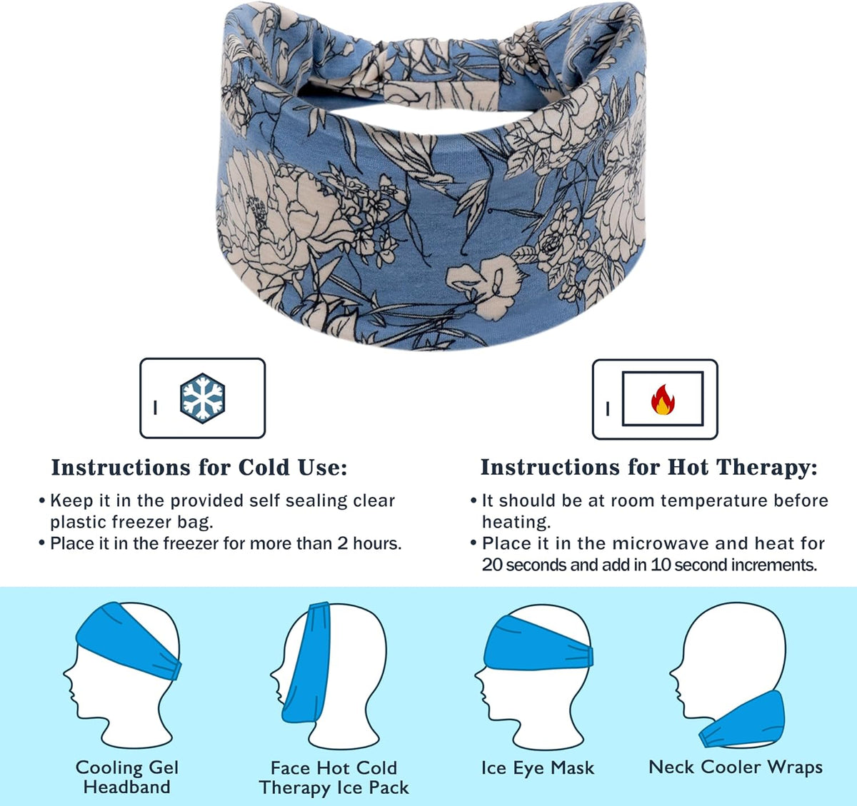 Crimmy Migraine Relief Cap, Headache Ice Pack Headband, Cold Face Eye Mask