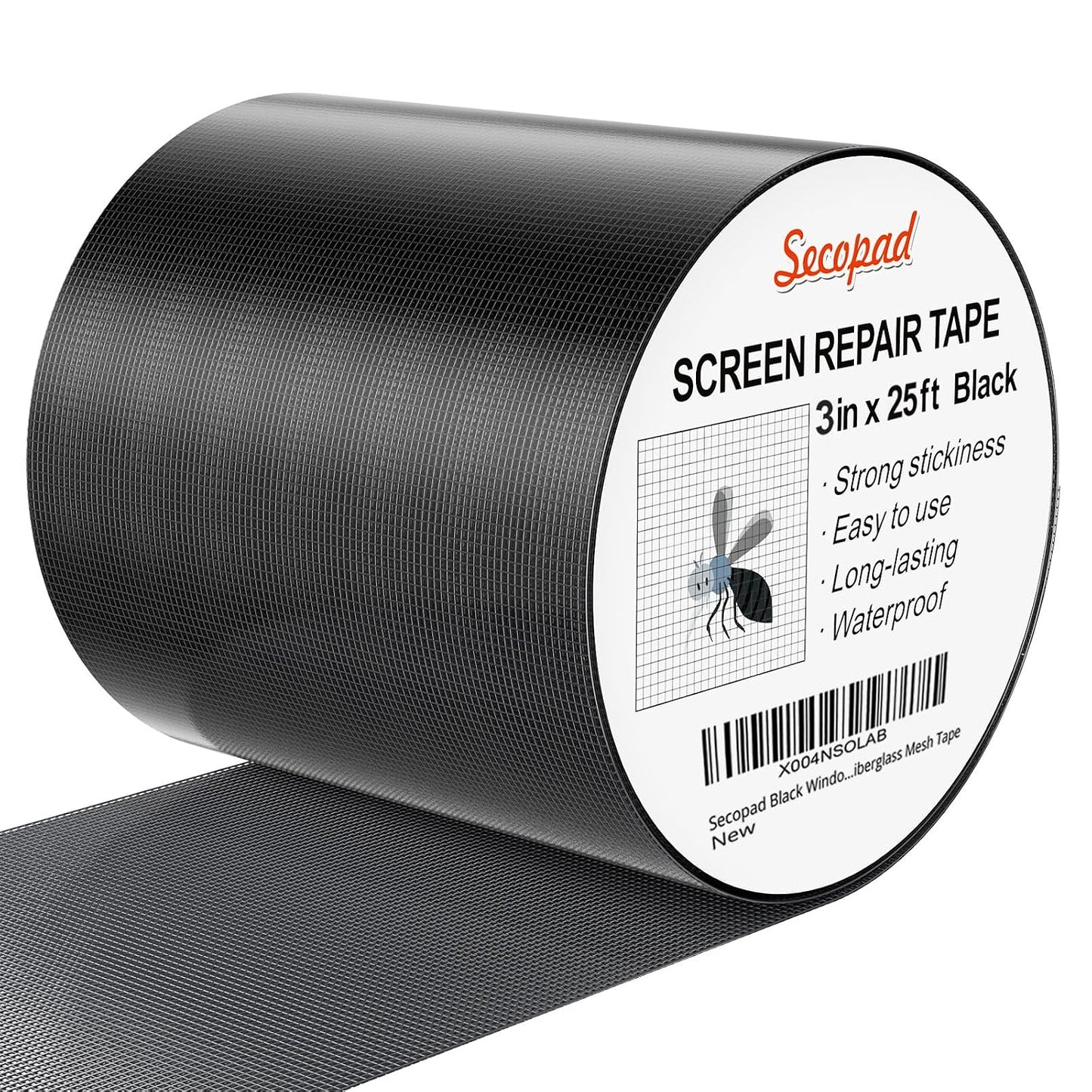Secopad 2" x 420" (35FT) Screen Repair Tape, Screen Repair Kit, Black | Window Screen Patch, Quick Repair, Strong Adhesive, Easy to Use, For Mesh Window & Door, Cuttable Fiberglass, No Tools Needed