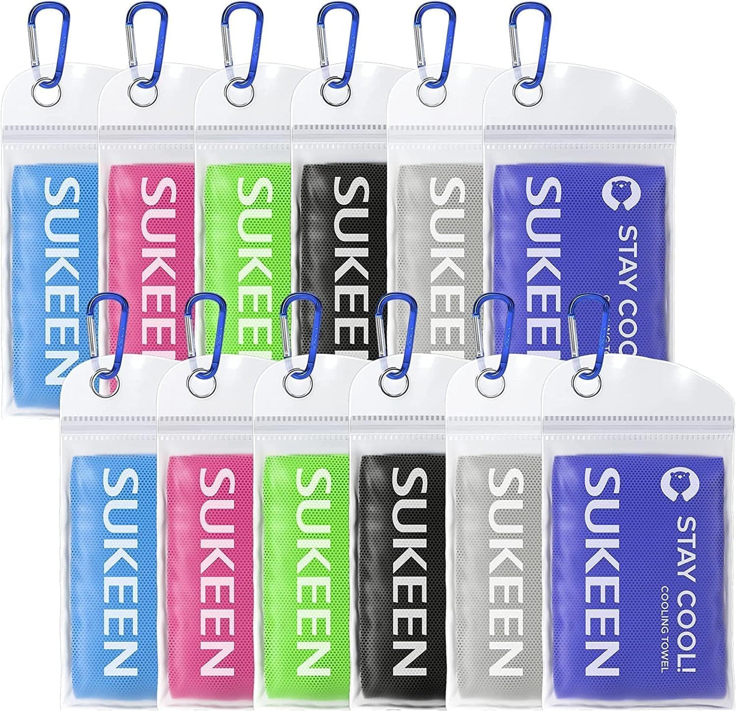 Sukeen Cooling Towels 6 Pack (40"x12"), Cooling Neck Wraps, Ice Towels, Microfiber Breathable Cooling Towel for Hot Weather, Sweat Towel for Gym, Sport, Running, Golf, Workout, Camping, Fitness