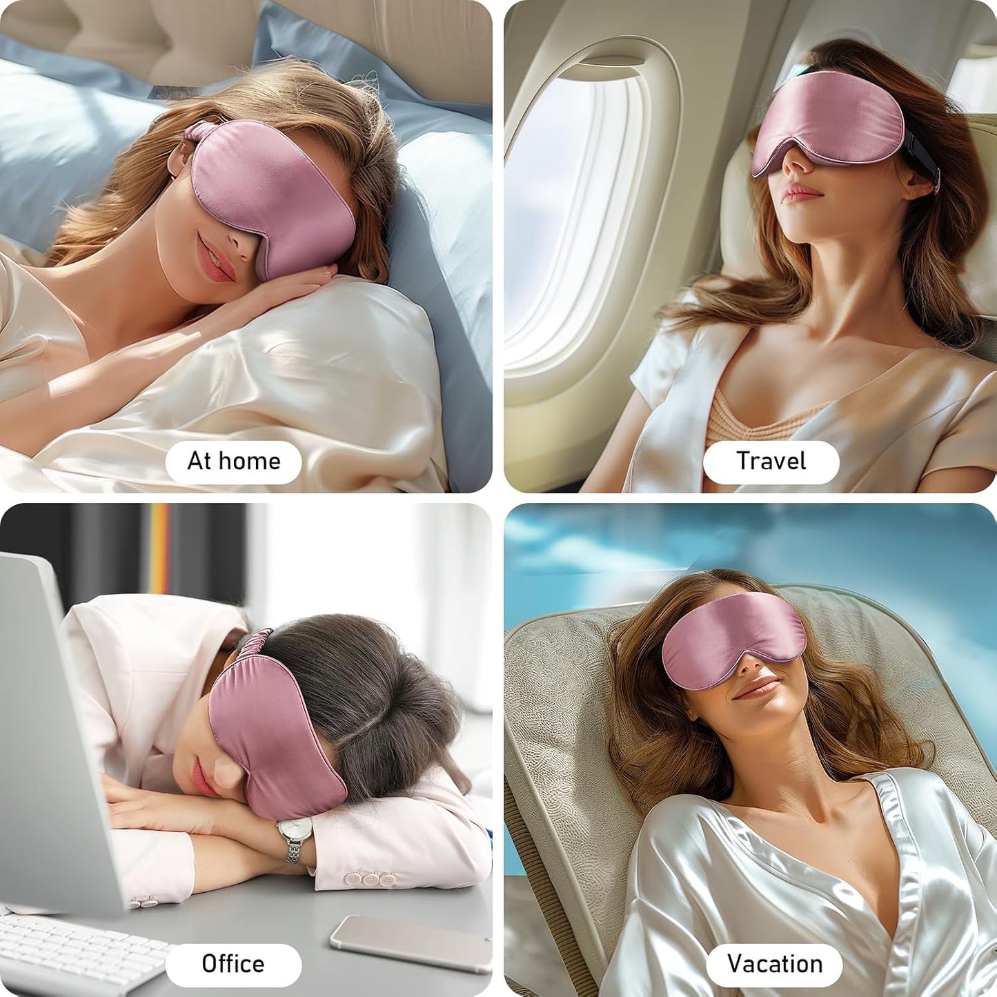 LitBear 100% 22 Momme Mulberry Silk Sleep Mask - 3D Contoured Eye Mask for Men & Women, Soft Breathable Sleeping Mask with Adjustable Strap, Perfect Blocks Light for Sleeping (Black)