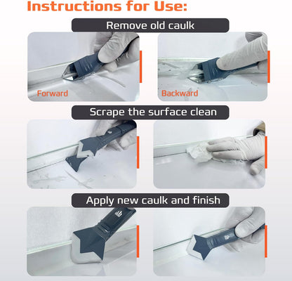 DCP Donseal 3 in 1 Caulking Tool Kit – Silicone Caulking Tool for Removal, Scraping & Finishing – Precise Caulk Remover & Applicator with 5 Tooling Pads – Stainless Steel Caulk Scraper for Smooth Seal