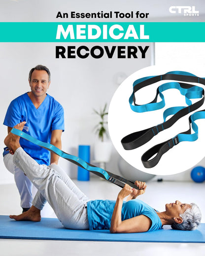 Stretching Strap with Loops - Non Elastic Yoga Strap for Physical Therapy | Video Exercises Included - Stretch bands for Stretching Equipment and Flexibility - Fascia, Hamstring & Leg Stretcher Belt