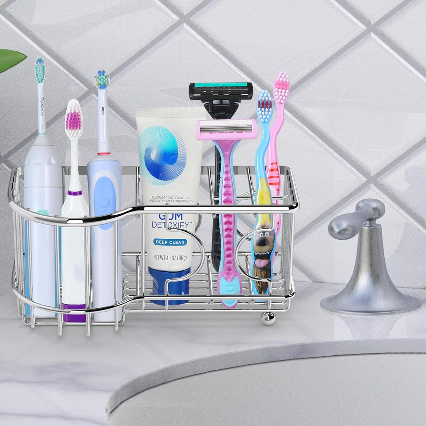 Simple Houseware Multi-Functional 6 Slots Toothbrush Holder, Bronze