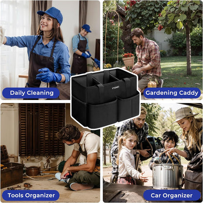 Ytonet Cleaning Caddy, Water Resistant Cleaning Supplies Organizer, Black | With Leakproof Cooler bag, Foldable Divider, Handle, Housekeeping Tote for Cleaners, Kitchen, Bathroom, Car Tool Caddy