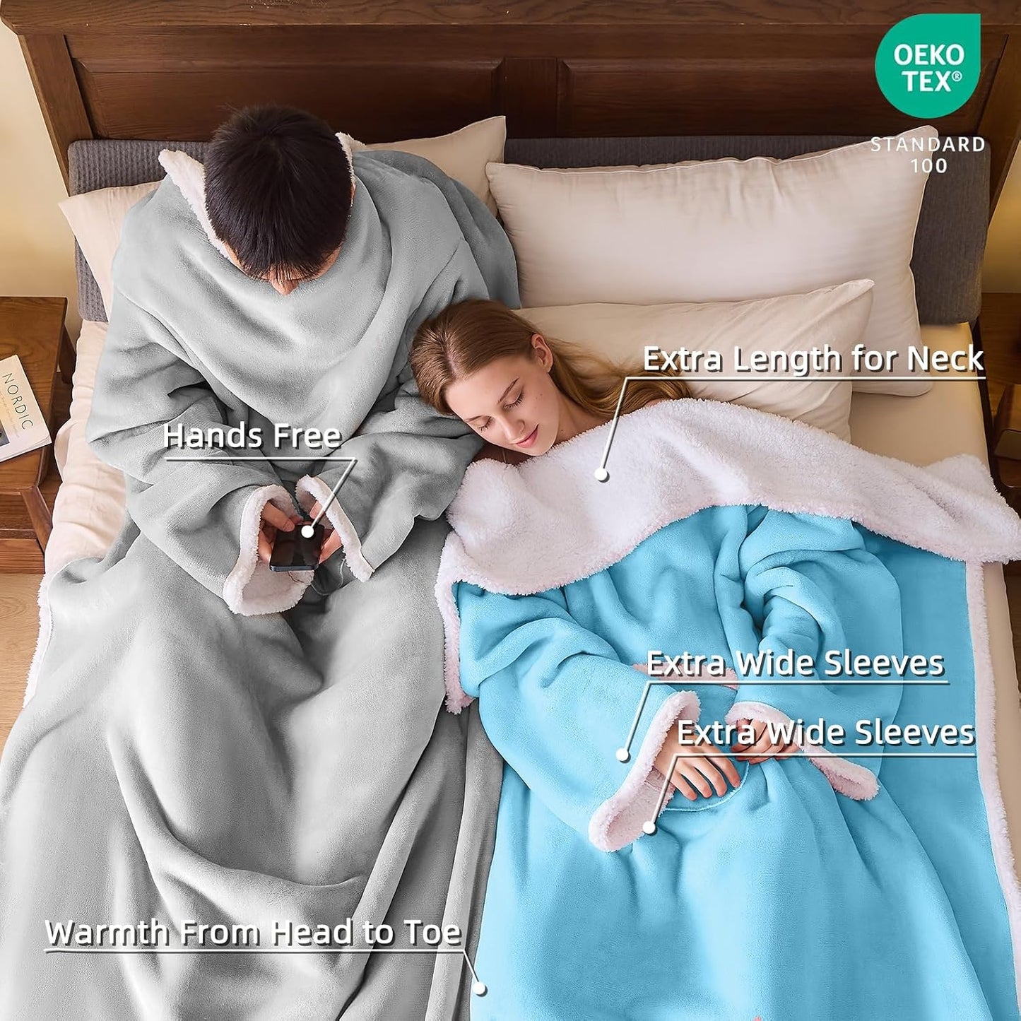 IFNOW Sherpa Wearable Blanket with Sleeves, Oversized Snuggle Robe, Purple | 430GSM Thick, 55x69", Big Pocket, TV Blanket,Fall Winter Dorm Essentials or Office, Christmas Birthday Gifts for Women Men