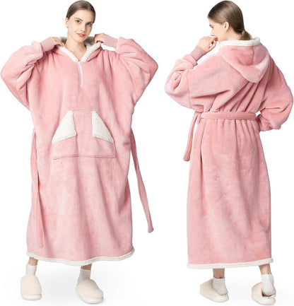 Wearable Blanket Hoodie, Oversized Sherpa Fleece Sweatshirt Blanket with Giant Hood Pocket and Sleeves for Adult, Warm & Cozy Grey Blanket Gifts for Women