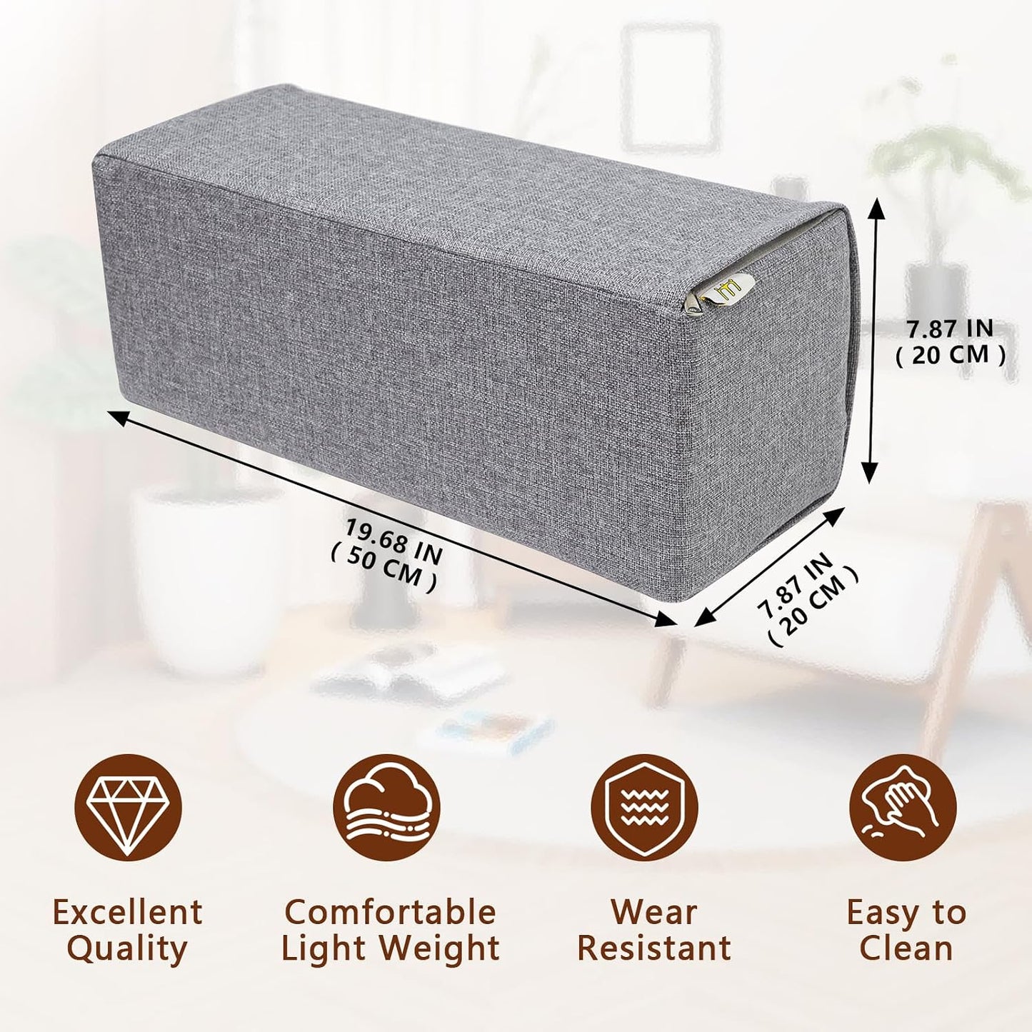 2 Pack Couch Arm Rest Pillow, 6''x6''x20'' Faux Leather Waterproof Cover, High Density Foam Armrest Cushion, Removable & Washable Elbow Support for Sofa, Bed, and Armchair (Medium Grey)