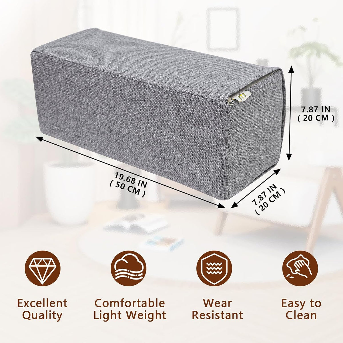 2 Pack Couch Arm Rest Pillow, 6''x6''x20'' Faux Leather Waterproof Cover, High Density Foam Armrest Cushion, Removable & Washable Elbow Support for Sofa, Bed, and Armchair (Medium Grey)