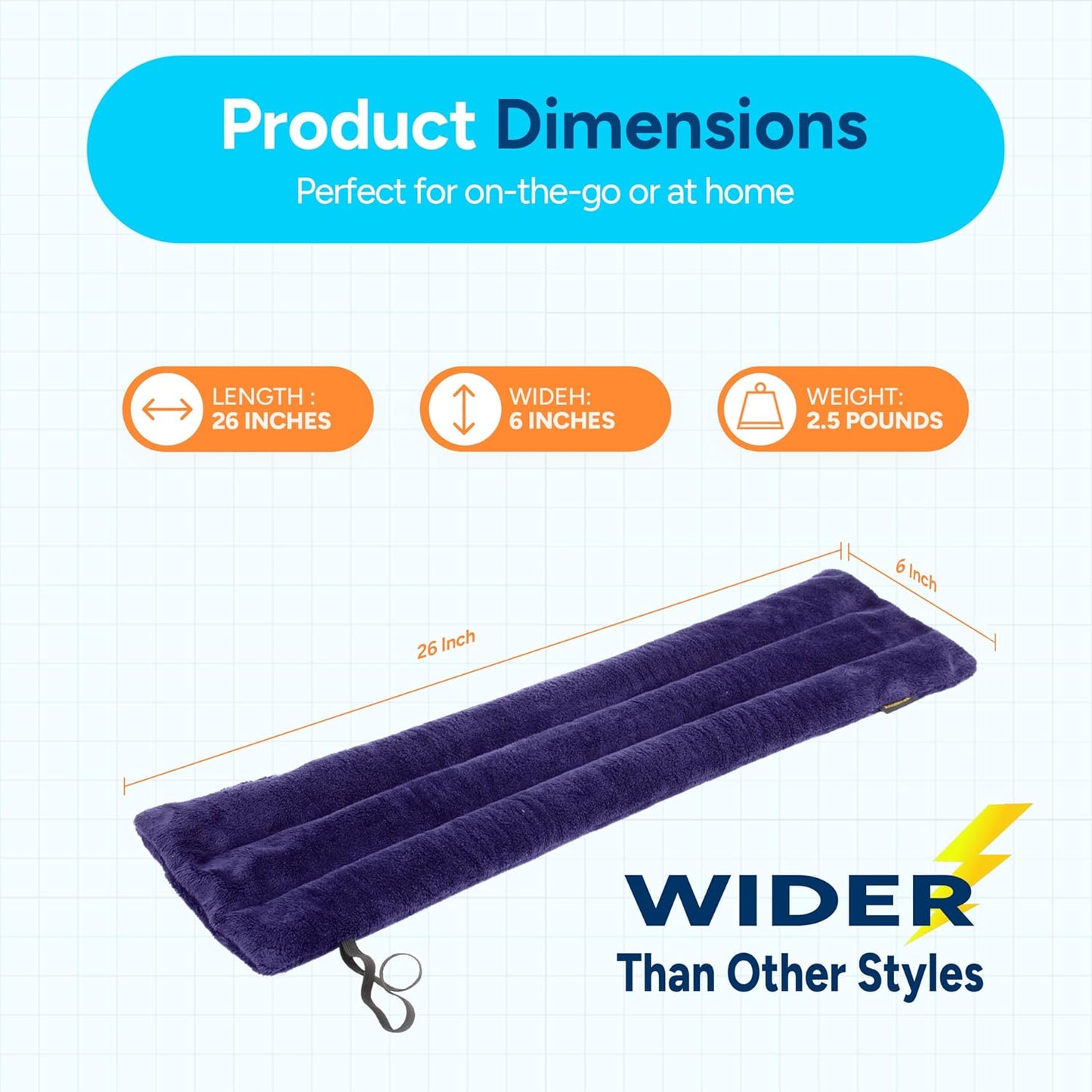SunnyBay Microwave Heating Pad, Microwavable Heated Neck and Shoulder Wrap, Multipurpose Moist Hot/Cool 2.5lb Bean Bag Pack with Plush Cover and Elastic Fastener,26x6 Inches, Wider, Blue