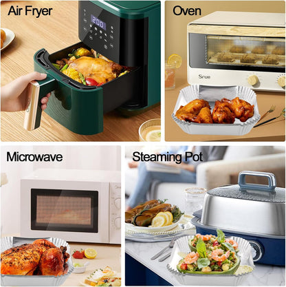 Air Fryer Liners, 100Pcs Aluminum Foil Air Fryer Disposable Paper Liner | 6.3” Square Non-stick Sheets, Food Grade Aluminum Foil for Baking, Frying, Grilling, Roasting Microwave