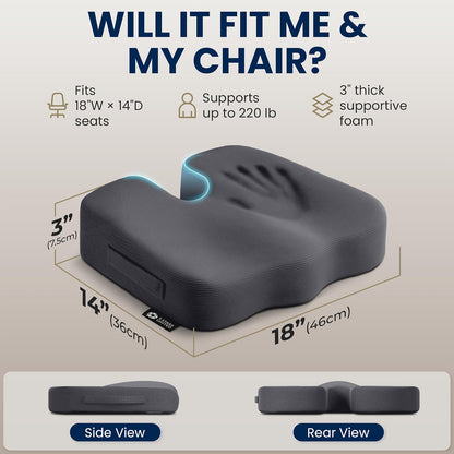 5 STARS UNITED Seat Cushion - Memory Foam Chair Cushion for Tailbone Pain Relief - Ergonomic Support for Coccyx, Sciatica & Butt - Office, Desk & Gaming Chair, Car Seat, Wheelchair, Airplane, Black