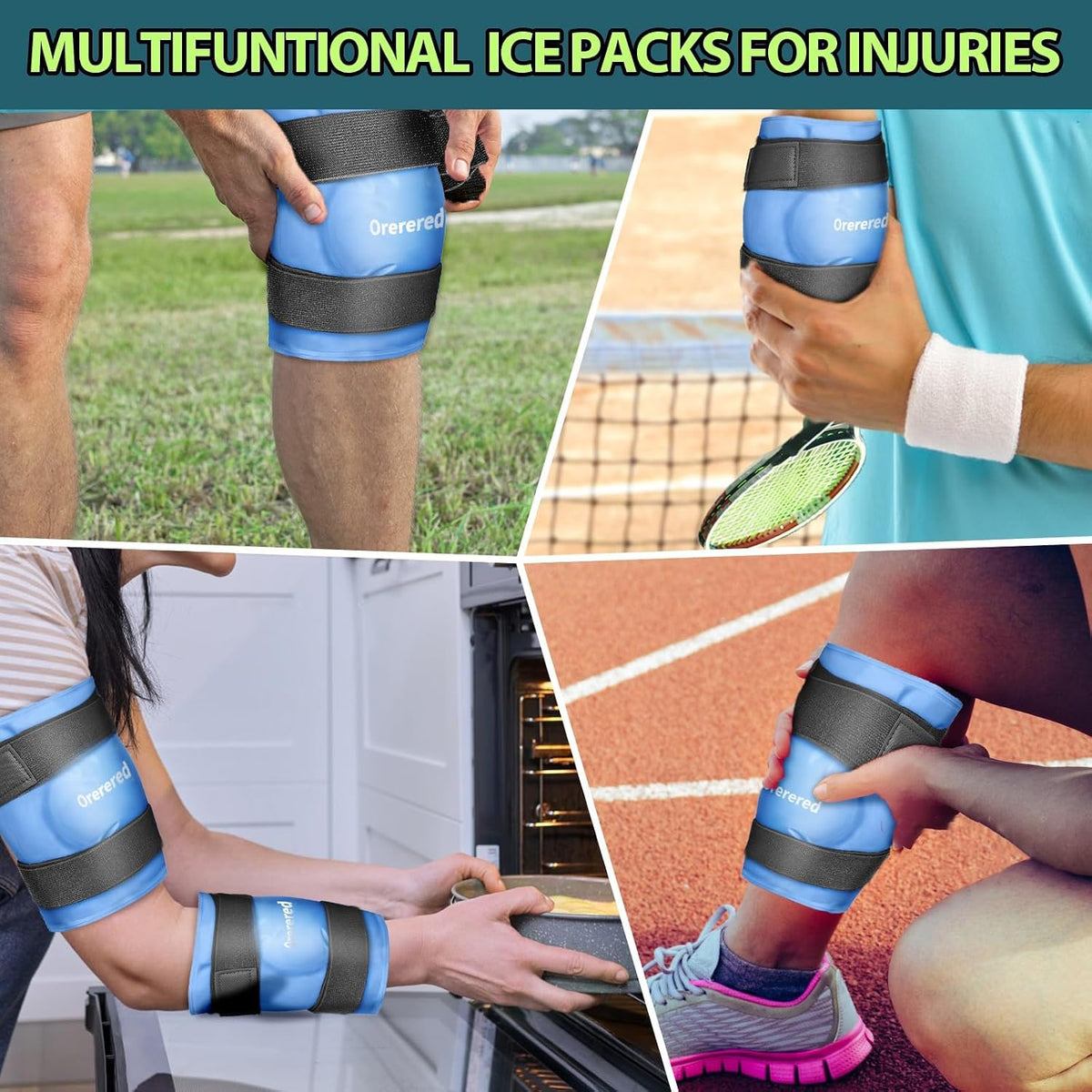 Ice Packs for Injuries Reusable Knee Gel Ice Pack Wrap for Swelling Black
