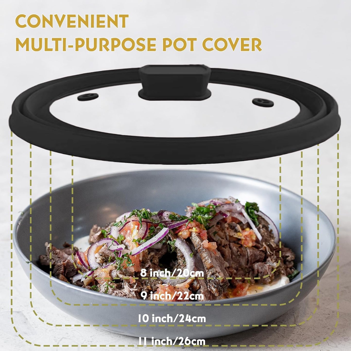 Collapsible Microwave Splatter Cover, Glass Silicone Foldable Microwave Lid for Food, 10.8 Inch Grease Splatter Guard for Pots, Pans & Bowls, Black