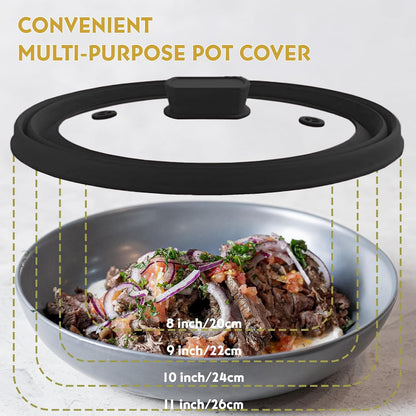Collapsible Microwave Splatter Cover, Glass Silicone Foldable Microwave Lid for Food, 10.8 Inch Grease Splatter Guard for Pots, Pans & Bowls, Black