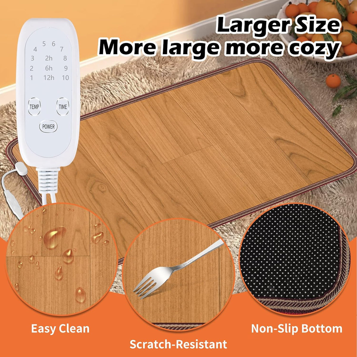 Heated Floor Mat, Foot Warmer Under Desk, Feet Heating Pad with 10 Heat Settings and Timer, Fast Heating for Office, Home, Study Play Room 120V 60W 18.5x14.2 inch SZ