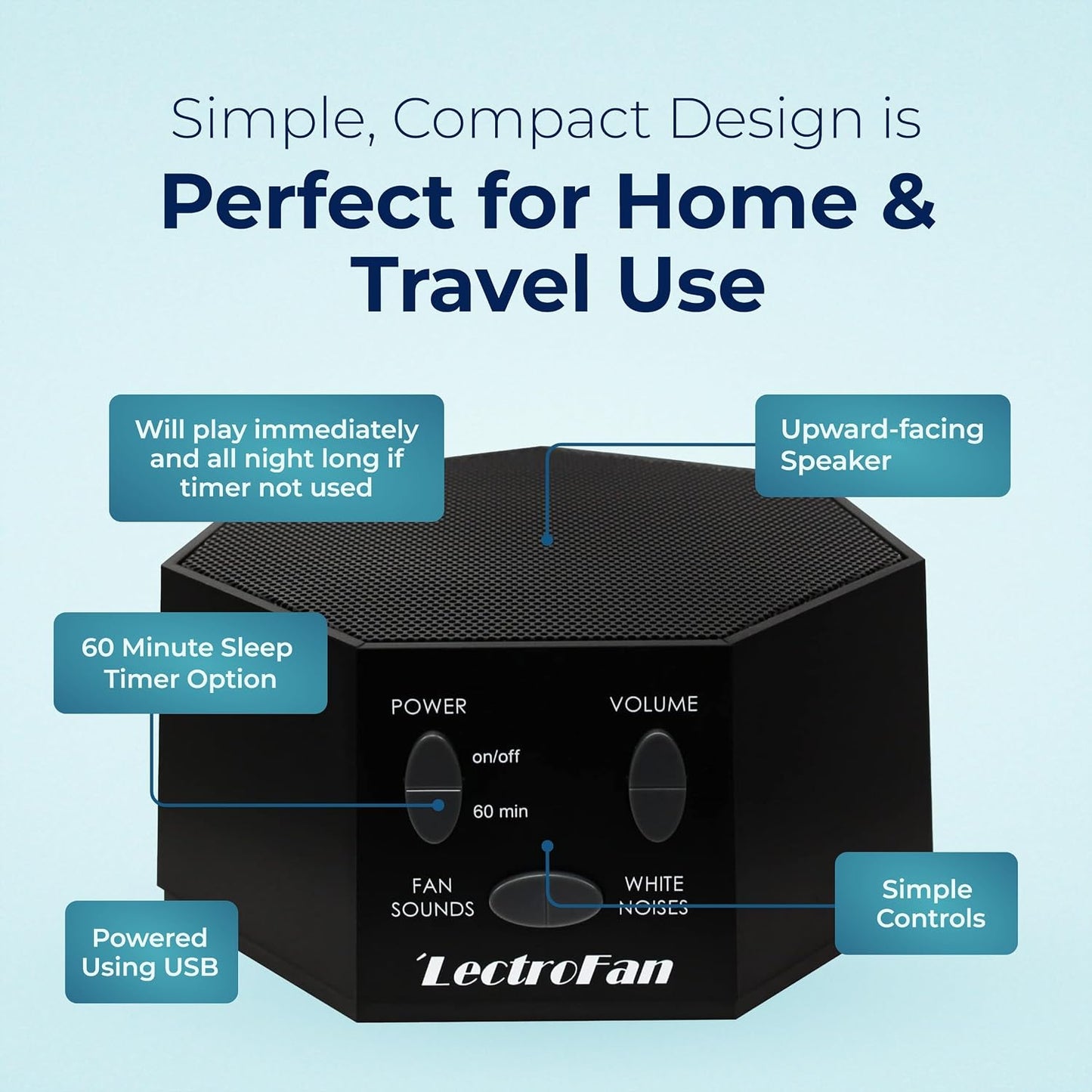 Adaptive Sound Technologies LectroFan Classic - Soothing Sound Machine for Sleep - Built-in Sleep Timer - Compact Design - Non-Looping Sounds - Speech Privacy - Black