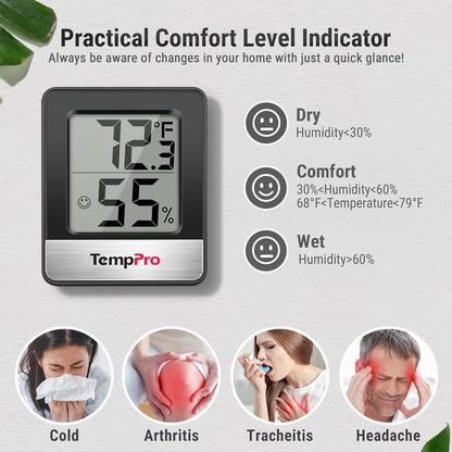 TempPro TP49 3 Pack Digital Hygrometer Indoor Thermometer | Humidity Meter Mini Hygrometer with Temperature and Humidity Monitor Outdoor and Room Thermometer Weather Station