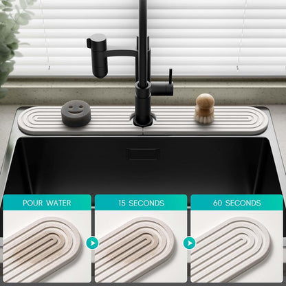 Stone Faucet Mat for Kitchen Sink – Diatomite Fast-Drying Stone Tray, Faucet Mat Sink Splash Guard, Decorative Sink Protector for Kitchen Bathroom Counter (Light Grey, 20''x3.9'')