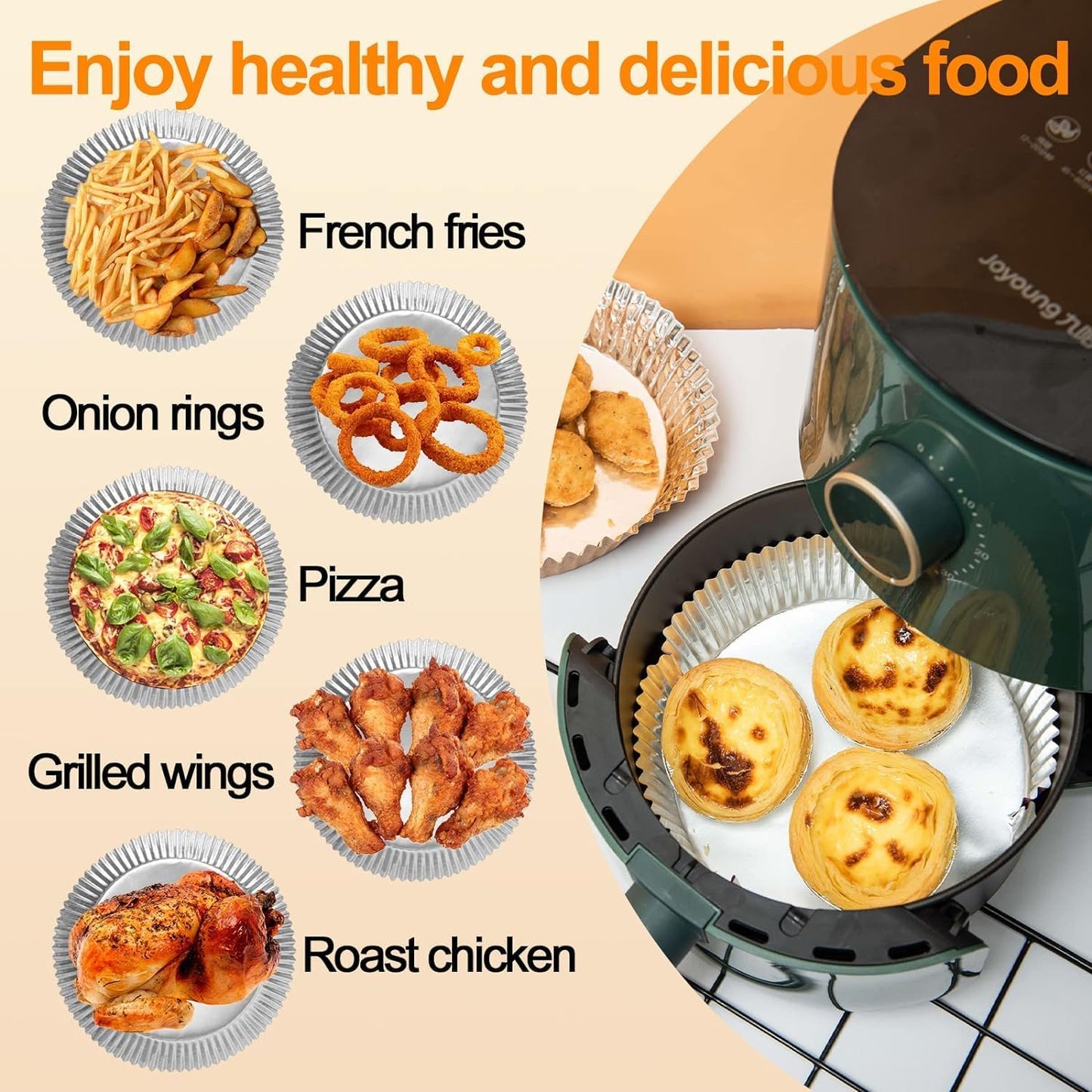 Air Fryer Liners, 100Pcs Aluminum Foil Air Fryer Disposable Paper Liner | 6.3” Square Non-stick Sheets, Food Grade Aluminum Foil for Baking, Frying, Grilling, Roasting Microwave