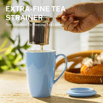 Sweese 15oz Porcelain Tea Mug with Infuser and Lid – Microwave Safe, Ergonomic Handle, Lead-Free Glaze, for Loose Leaf Tea