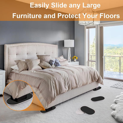 4PCS Large Furniture Sliders for Carpet and Hardwood Floors,9 1/2" x 5 3/4" | Reusable Furniture Moving Pad,Premium Furniture Movers Sliders, Oval Heavy Duty Sliders, Move Easily Protect Your Floor,Beige