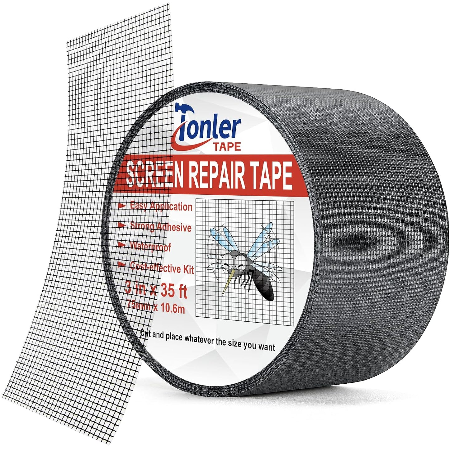 Gray Fiberglass Screen Mesh Patch Tape 2" x 35FT Strong Adhesive Repair Kit | Strong adhesive fiberglass mesh repair kit for screen holes and tears, easy to cut and apply, waterproof indoor outdoor