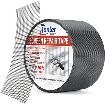 Gray Fiberglass Screen Mesh Patch Tape 2" x 35FT Strong Adhesive Repair Kit | Strong adhesive fiberglass mesh repair kit for screen holes and tears, easy to cut and apply, waterproof indoor outdoor