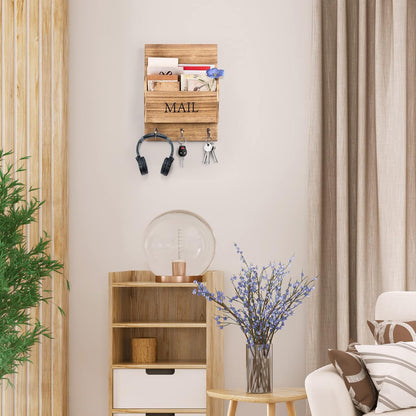 DLQuarts Solid Wood Mail Organizer with Key Holder for Wall, Mail Sorter Wall Mounted, Decorative Wooden Key and Mail Holder with 3 Hooks, White