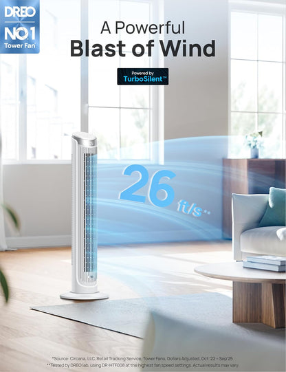 DREO Tower Fan for Bedroom, 90° Oscillating Fans that Blow Cold Air