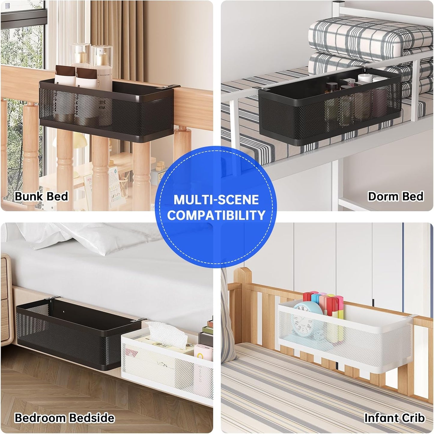 Bedside Caddy Shelf for Bunk Bed, White, L13.78in*W5.12in*H3.94in | For Bunk Bed, Office Cubicle Walls, Crib Rails, Dorm Bed College Dorm Room Essentials, Large Capacity, Easy Install