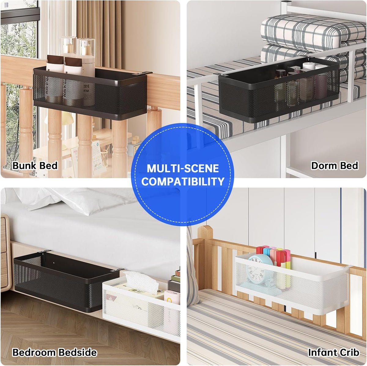Bedside Caddy Shelf for Bunk Bed, White, L13.78in*W5.12in*H3.94in