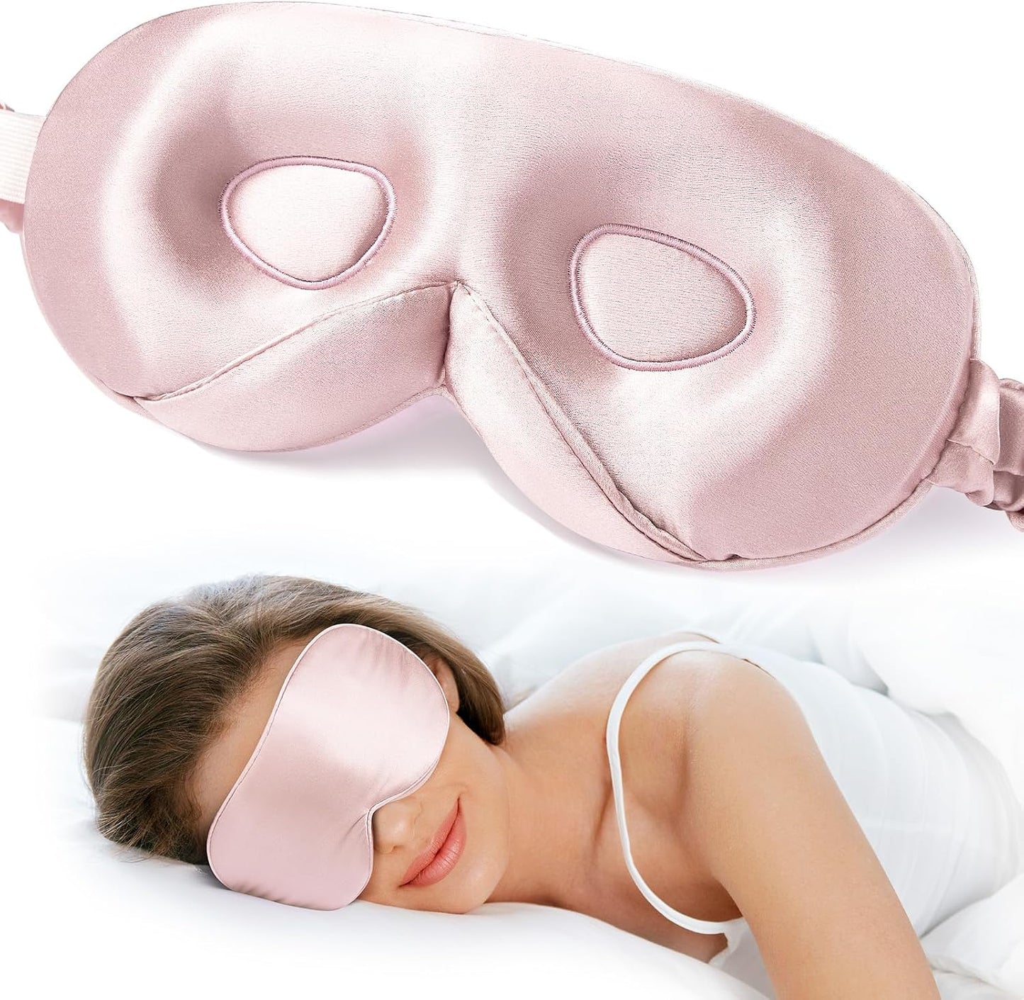 LitBear 100% 22 Momme Mulberry Silk Sleep Mask - 3D Contoured Eye Mask for Men & Women, Soft Breathable Sleeping Mask with Adjustable Strap, Perfect Blocks Light for Sleeping (Black)