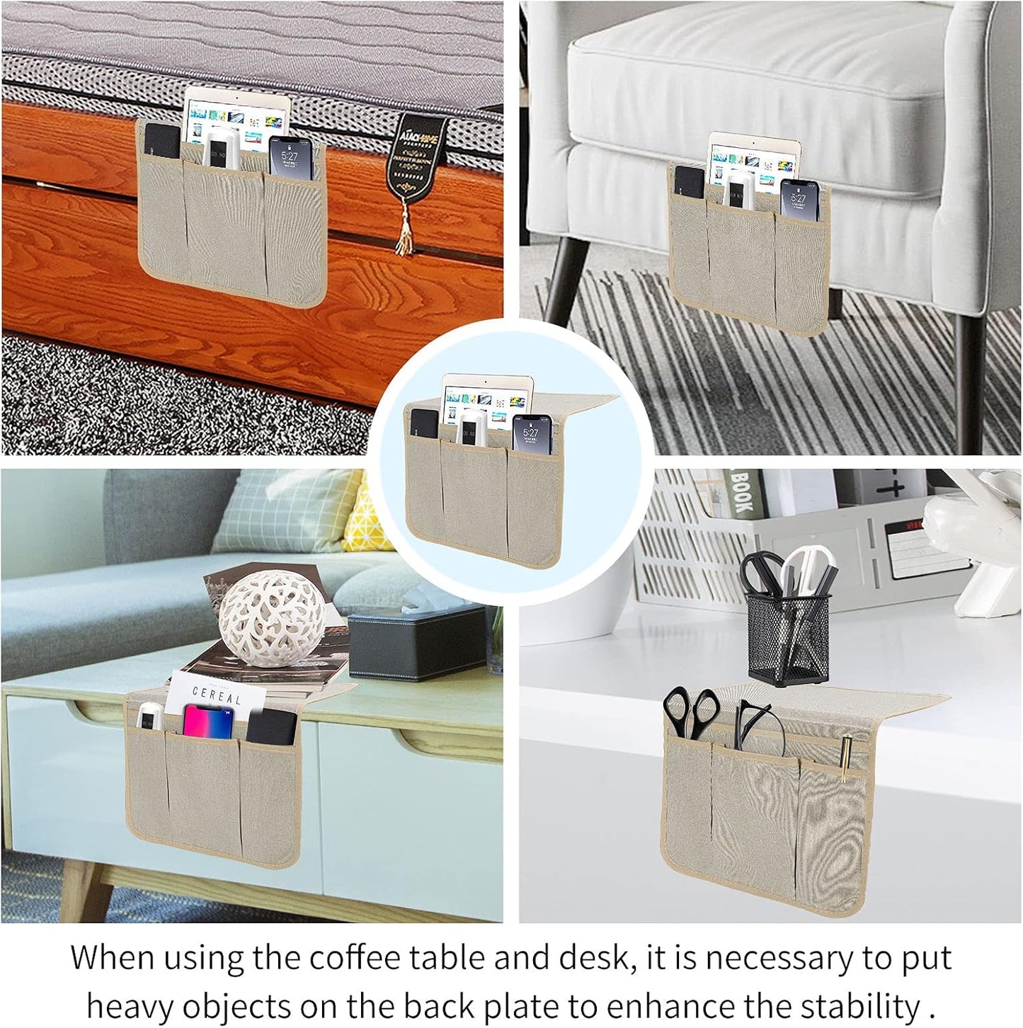 Bedside Caddy Bedside Storage Organizer Magazine Phone Tablet iPad Remote Holder, Organizer Caddy for Home College Dorm Bed, Sofa, Bunk Bed (Grey)