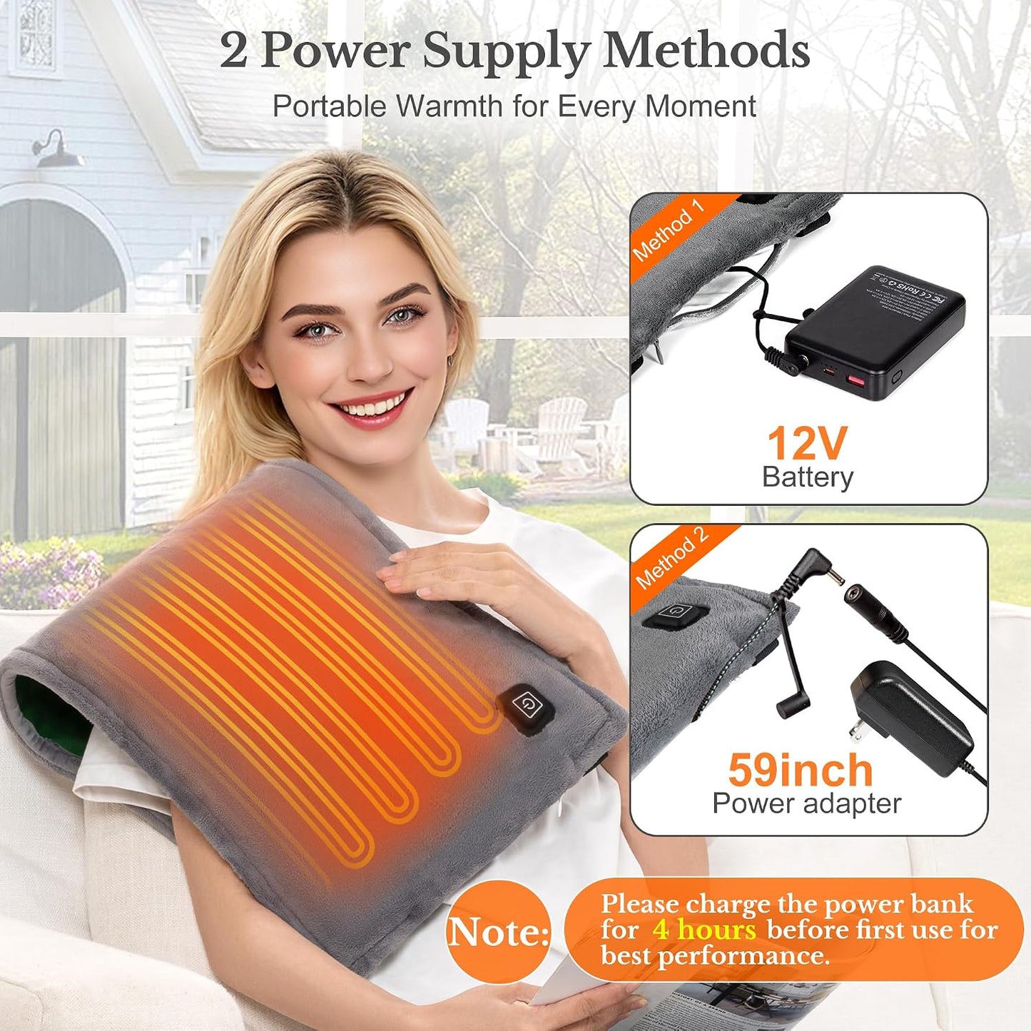 Cordless Heating Pad for Back, Rechargeable Electric Heat Wrap | Wearable Heat Wrap With Adjustable Straps, 15000Mah Battery, 3 Heat Settings And Auto Shut-Off For Home, Office And Travel.