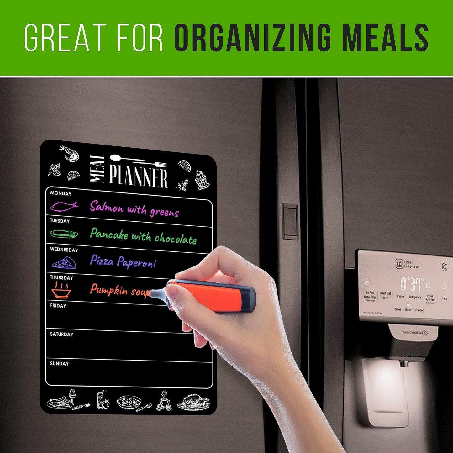 Dry Erase Menu Board for Fridge A4-8.5 x 12 in Weekly Meal Planner Dry Erase Board Magnetic Meal Planner for Refrigerator Dry Erase Dinner Menu Board for Kitchen Magnetic Dinner Menu for Fridge