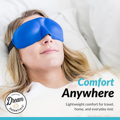 Dream Essentials Sweet Dreams Contoured Sleep Mask Kit, Royal Blue Eye Mask for Sleeping with Travel Pouch, Earplugs, Lash Space, Quick Release Strap, Light Blocking Travel Accessories Gift Set | Royal Blue contoured sleep mask kit with pouch, earplugs,