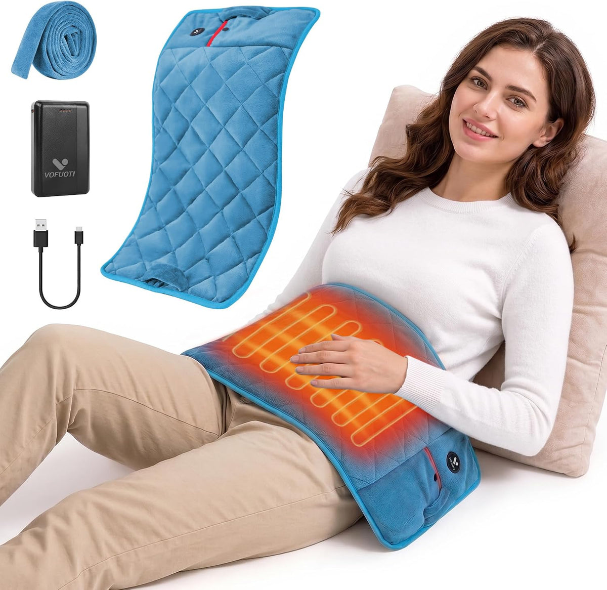 Portable Heating Pad, Cordless Weighted Heating Pad with Battery