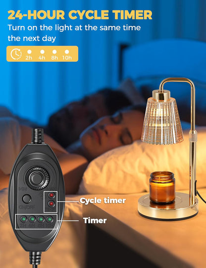 Silver Gray Candle Warmer Lamp with 24h Cycle Timer, Dimmable Wax Warmer