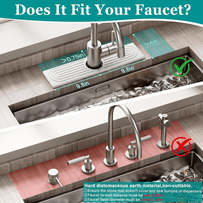 Stone Faucet Mat for Kitchen Sink - Quick Dry Diatomite Sink Splash Guard, Prevents Moisture Buildup & Water Stains, Water Absorbing Stone Tray for Bathroom Countertop (Dark Gray, 23.6" x 4")