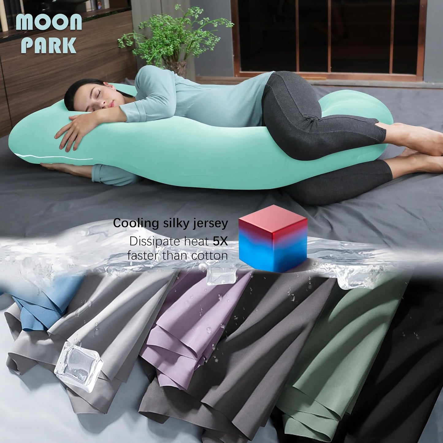 MOON PARK Pregnancy Pillows for Sleeping - 57 Inch U Shaped Full Body Maternity Pillow with Removable Cover - Support for Back, Legs, Belly, Hips - Pregnancy Pillow for Women - Grey