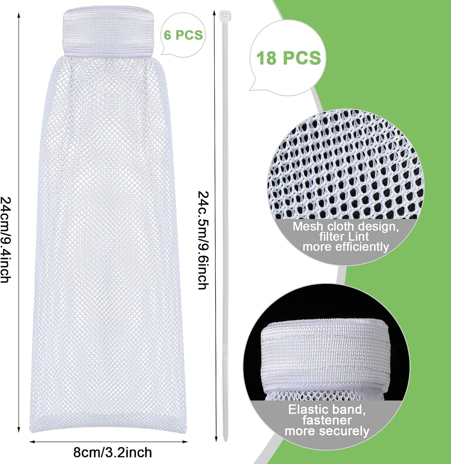 Shappy 24 Pack Washing Machine Lint Traps with Cable Ties (White) | Nylon Mesh Lint Traps, Hair & Pet Hair Filter, Easy Drain Hose Installation with Cable Ties, Fits Most Washing Machines