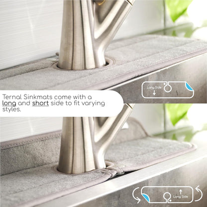 Ternal Original SINKMAT 15in Faucet Splash Guard Extra Long Microfiber Sink Drip Catcher Mat Non Slip Countertop Protector Drying Pad Kitchen Bathroom RV Machine Washable [Moss Green]