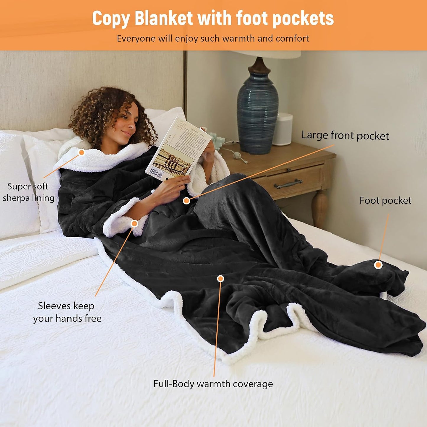 Catalonia Wearable Blanket with Sleeves & Foot Pocket for Adults | Soft Fleece Throw Wrap with Hands-Free Comfort, Perfect for Reading, TV Time & Relaxing, Christmas Gift for Women & Men