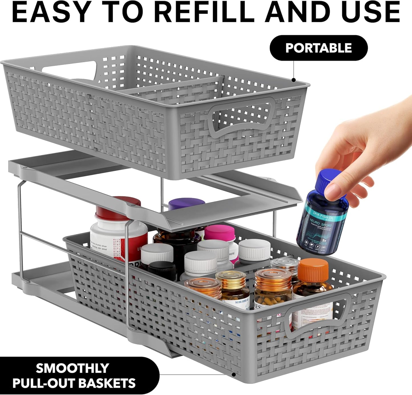 Simple Houseware 2 Tier Pull-Out Sliding Drawer Under Sink Storage, White | Great for Kitchen Bathroom Tray Shelf Organizer