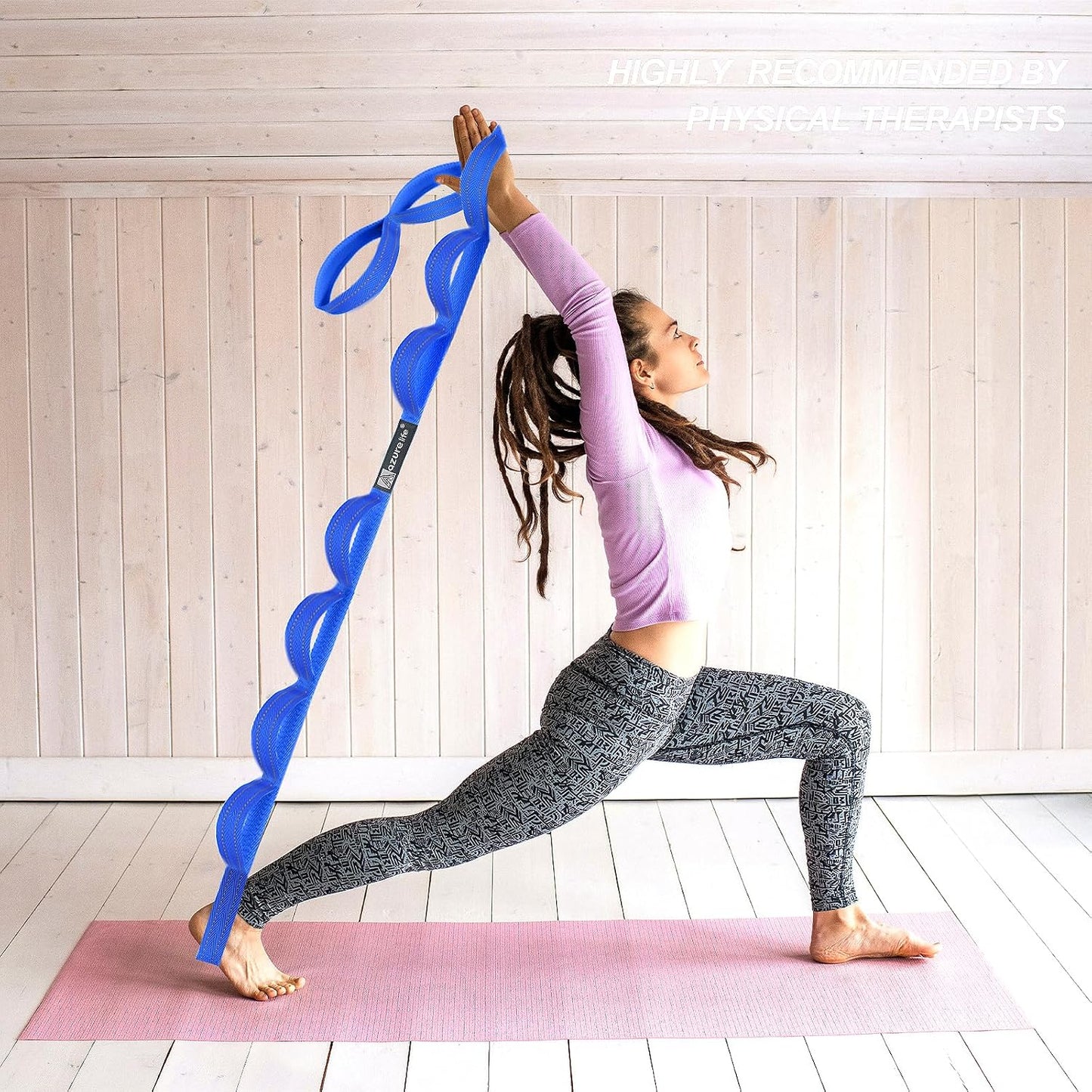 A AZURELIFE Premium Durable Stretch Straps with Loops, Stretching Strap for Physical Therapy, Multi-Loop Yoga Strap Fitness Exercise Strap for Yoga, Pilates, Dance, Flexibility&Exercise