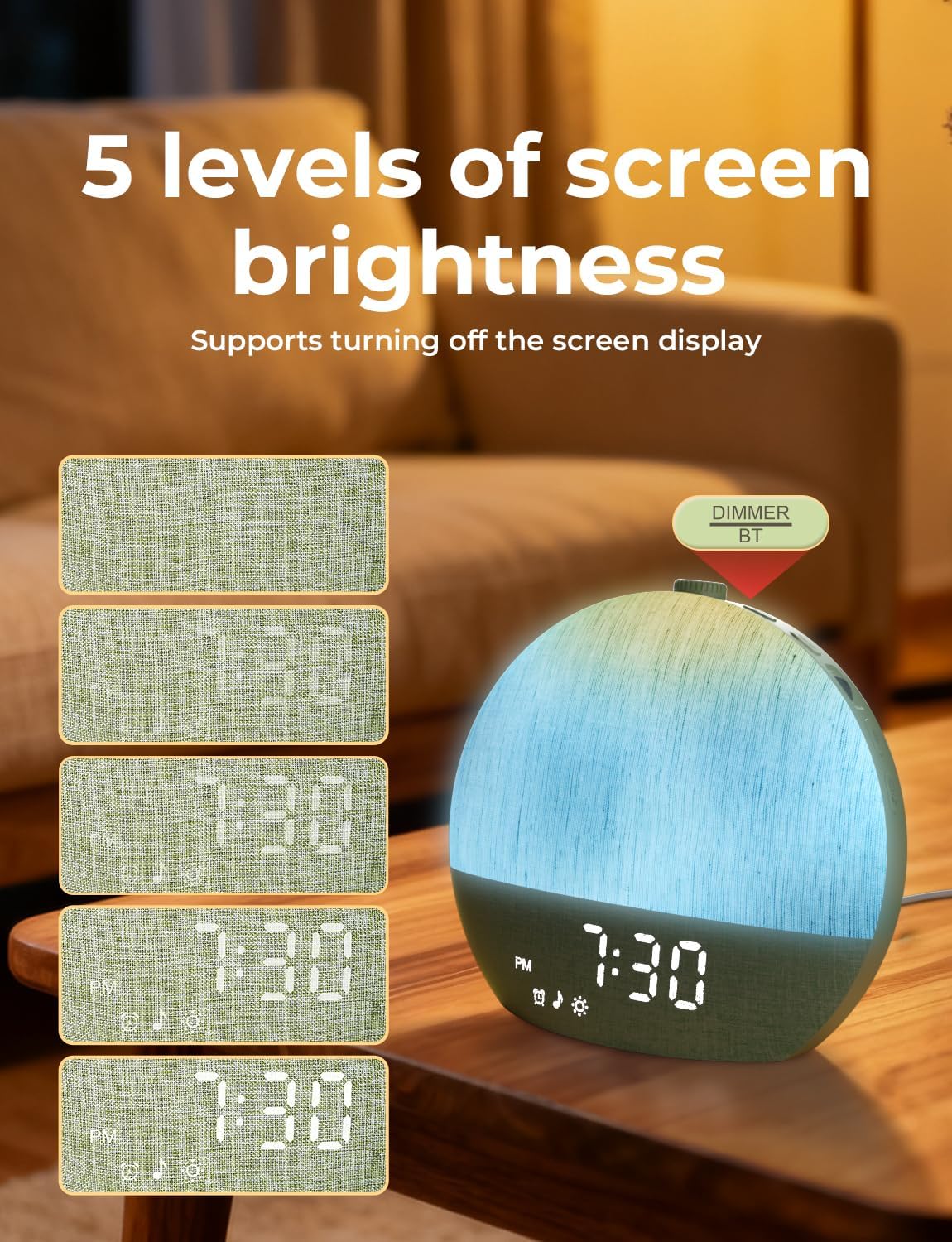 LIORQUE Wake Up Light Sunrise Alarm Clock for Bedrooms with BT Speaker