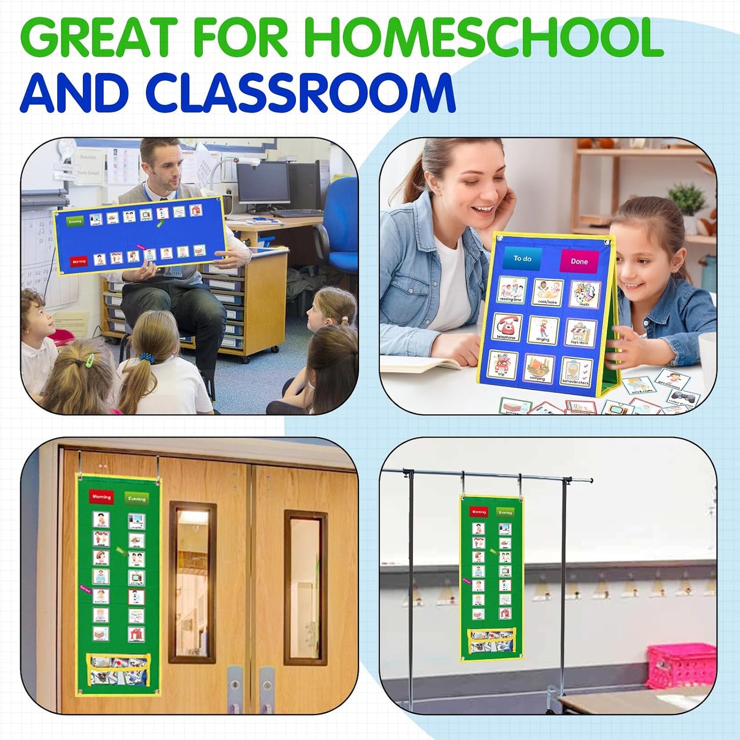 KIKIGOAL Kids Visual Schedule Calendar Chart, 2 in 1 Autism Daily Chore Routine Chart with 96 Cards Autism Learning Materials Bedtime Routine for Toddlers Home School